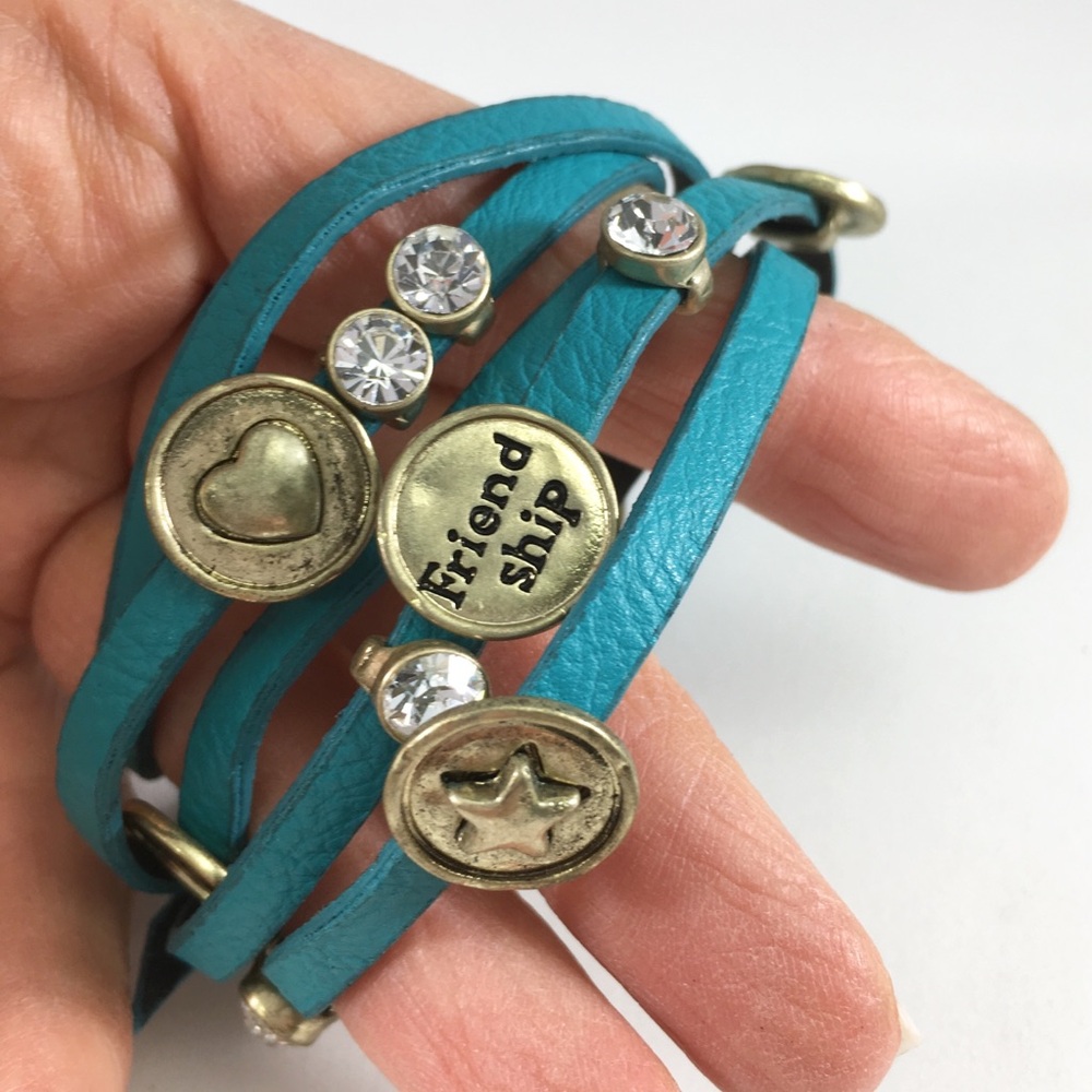 Worded Charms Friendship‎ Turquoise wrap Bracelet
